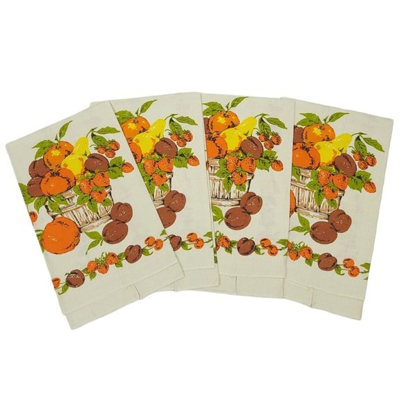 Belcrest Prints Tea Towel Fruit Bowl Pears Apple Strawberries Linen NOS Lot of 4 - Picture 2 of 9